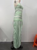 Contrast Color Stripe Knits Sling Maxi Dress OLYF-6200