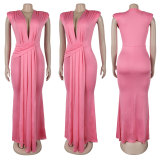 Solid Color Deep V Neck Maxi Dress SFY-886
