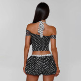 Color Block Polka Dots Print Short Suit GDSF-J26ST178