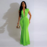 Solid Color Deep V Neck Maxi Dress SFY-886