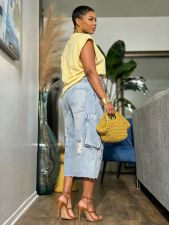 Plus Size Fashion Holes Raw Edge Seventh Jeans GYLN-0998