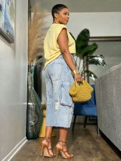 Plus Size Fashion Holes Raw Edge Seventh Jeans GYLN-0998