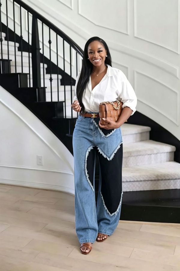 Plus Size Color Block Patchwork Heart Jeans GYLN-9642