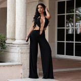 Sexy Tie Up Backless Solid Color Jumpsuit BY-7687