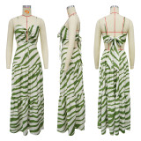 Stripe Print Big Swing Sling Maxi Dress YF-20168