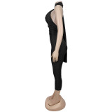 Casual Solid Color Backless Seventh Jumpsuit BY-7719