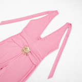 Solid Color Deep V Neck Seventh Jumpsuit MXBF-D26JP165