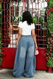 Plus Size Washed Straight Jeans(With Square Scarf)GYLN-5699