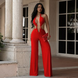 Sexy Tie Up Backless Solid Color Jumpsuit BY-7687