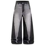 Plus Size Contrast Color Irregular Patchwork Jeans GYLN-4973