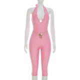 Solid Color Deep V Neck Seventh Jumpsuit MXBF-D26JP165
