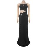 Sexy Hollow Out Backless Tube Top Maxi Dress BY-7696