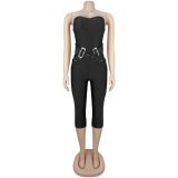 Solid Color Wrap Chest Seventh Jumpsuit BY-7693