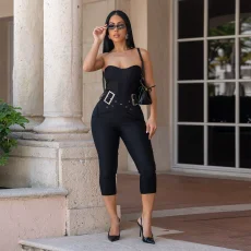 Solid Color Wrap Chest Seventh Jumpsuit BY-7693