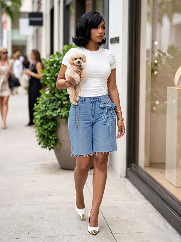 Hot Drill Bow-Tie Denim Shorts GYLN-9839