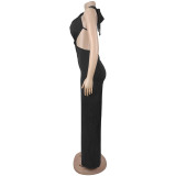 Sexy Tie Up Backless Solid Color Jumpsuit BY-7687