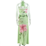 Print Cross Halterneck Backless Long Skirt Suit GJYO-JSD711886