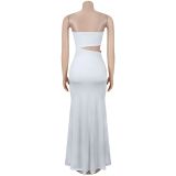 Sexy Hollow Out Backless Tube Top Maxi Dress BY-7696