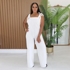 Solid Color Stripe Sling Loose Jumpsuit BY-7698
