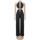 Sexy Tie Up Backless Solid Color Jumpsuit BY-7687