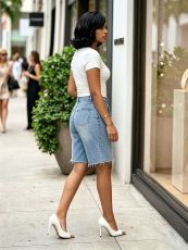 Hot Drill Bow-Tie Denim Shorts GYLN-9839