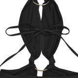 Sexy Tie Up Backless Solid Color Jumpsuit BY-7687