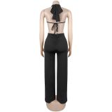 Sexy Tie Up Backless Solid Color Jumpsuit BY-7687