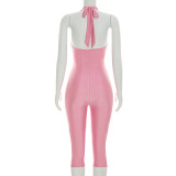 Solid Color Deep V Neck Seventh Jumpsuit MXBF-D26JP165