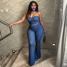 Polka Dots Print Backless Wide Leg Pants Suit GJYO-JS919169