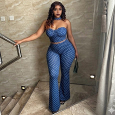 Polka Dots Print Backless Wide Leg Pants Suit GJYO-JS919169