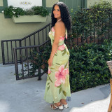Print Cross Halterneck Backless Long Skirt Suit GJYO-JSD711886