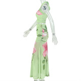 Print Cross Halterneck Backless Long Skirt Suit GJYO-JSD711886