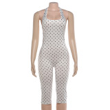 Polka Dots Print Halterneck Fifth Jumpsuit GZJQ-K6Q08075A