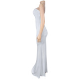 Sexy Hollow Out Backless Tube Top Maxi Dress BY-7696