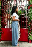 Plus Size Washed Straight Jeans(With Square Scarf)GYLN-5699