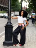 Plus Size Plaid Patchwork Loose Wide Leg Jeans GYLN-0512