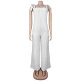 Solid Color Stripe Sling Loose Jumpsuit BY-7698