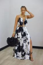Ink-wash Printed Hollow Out Jumpsuit OD-8781