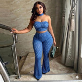 Polka Dots Print Backless Wide Leg Pants Suit GJYO-JS919169