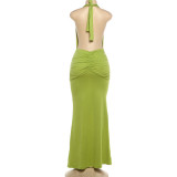 Solid Color Deep V Neck Backless Maxi Dress XEF-K6D05840A
