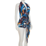 Halterneck Print Mesh Tie Up Romper GSZM-Q26RP035