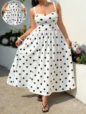 Plus Size Polka Dot Print Sling Maxi Dress GAWE-6759