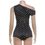 Polka Dots Print Slash Neck Two Piece Shorts Set XEF-K6S06473A