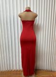 Halterneck Hot Drill Maxi Dress GADE-98311