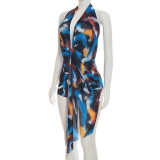 Halterneck Print Mesh Tie Up Romper GSZM-Q26RP035
