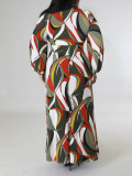 Plus Size Print Long Sleeve Split Maxi Dress GAWE-6500