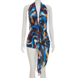 Halterneck Print Mesh Tie Up Romper GSZM-Q26RP035