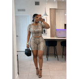 Snake Print Short Sleeve Two Piece Shorts Set FOSF-8851