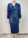 Plus Size Long Sleeve Tie Up Maxi Dress GAWE-6506