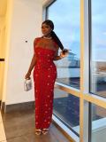 Halterneck Hot Drill Maxi Dress GADE-98311